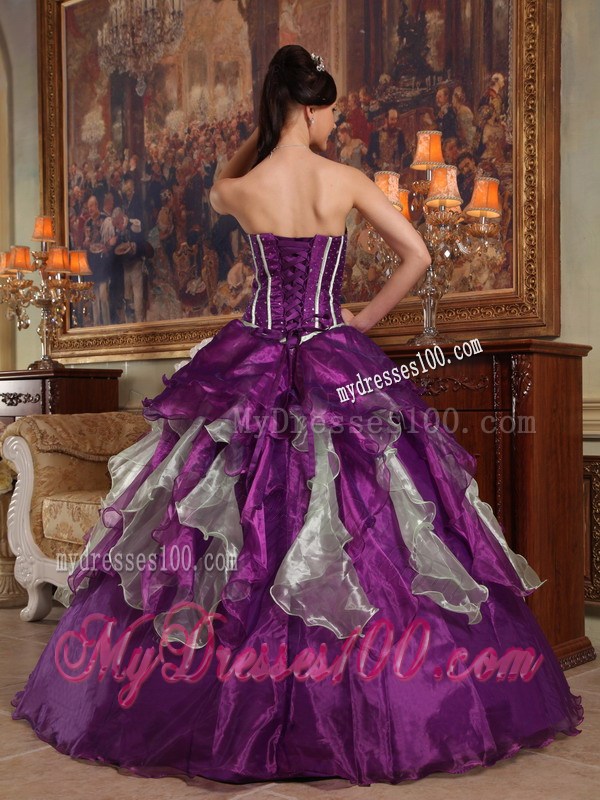 Taffeta and Tulle Beaded Quinceanera Party Dress in Purple