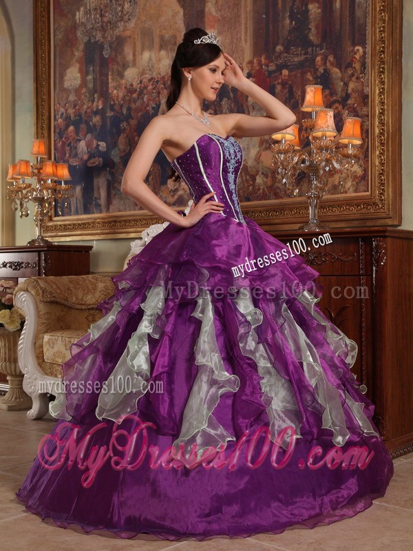 Taffeta and Tulle Beaded Quinceanera Party Dress in Purple