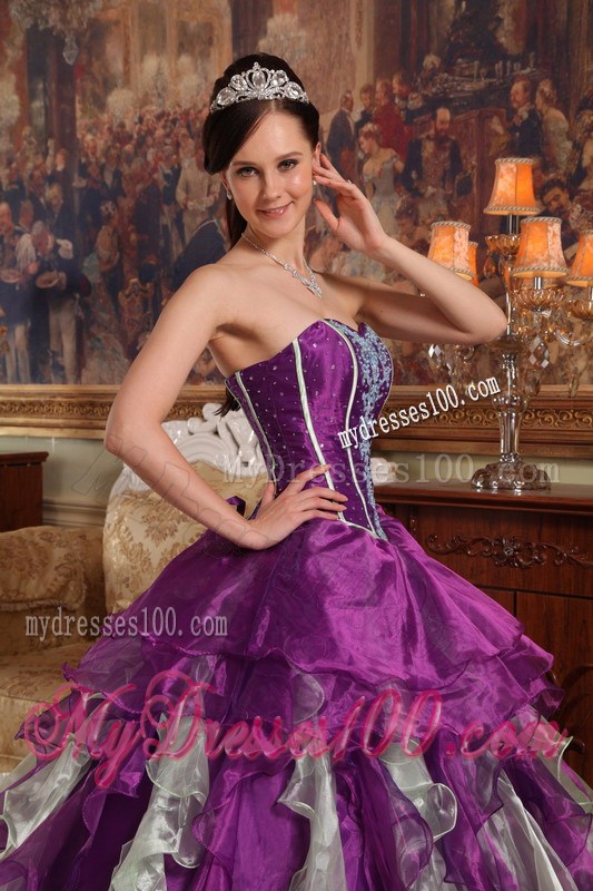 Taffeta and Tulle Beaded Quinceanera Party Dress in Purple
