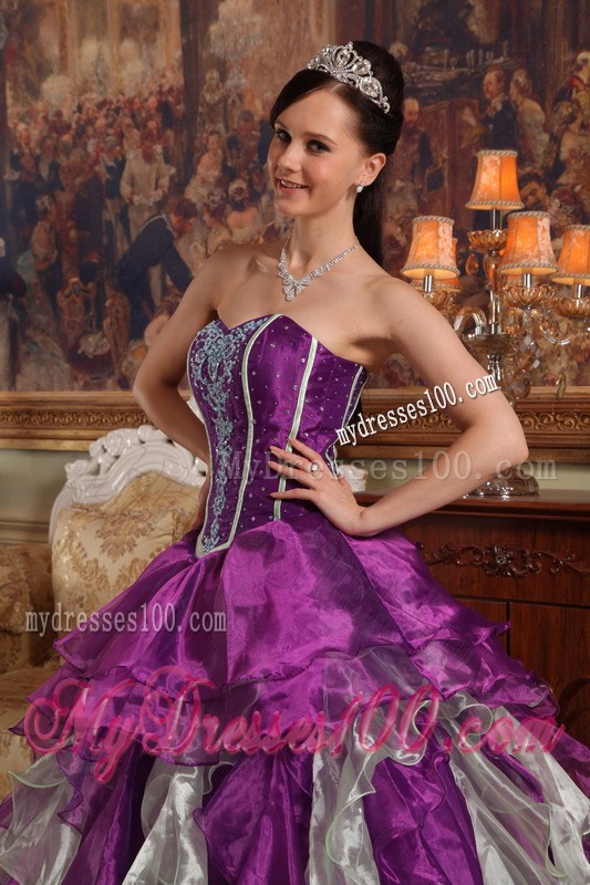 Taffeta and Tulle Beaded Quinceanera Party Dress in Purple
