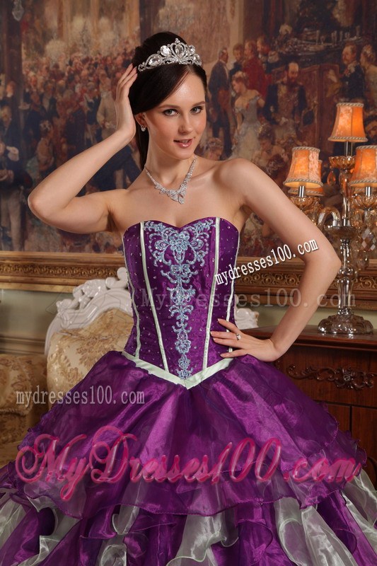 Taffeta and Tulle Beaded Quinceanera Party Dress in Purple