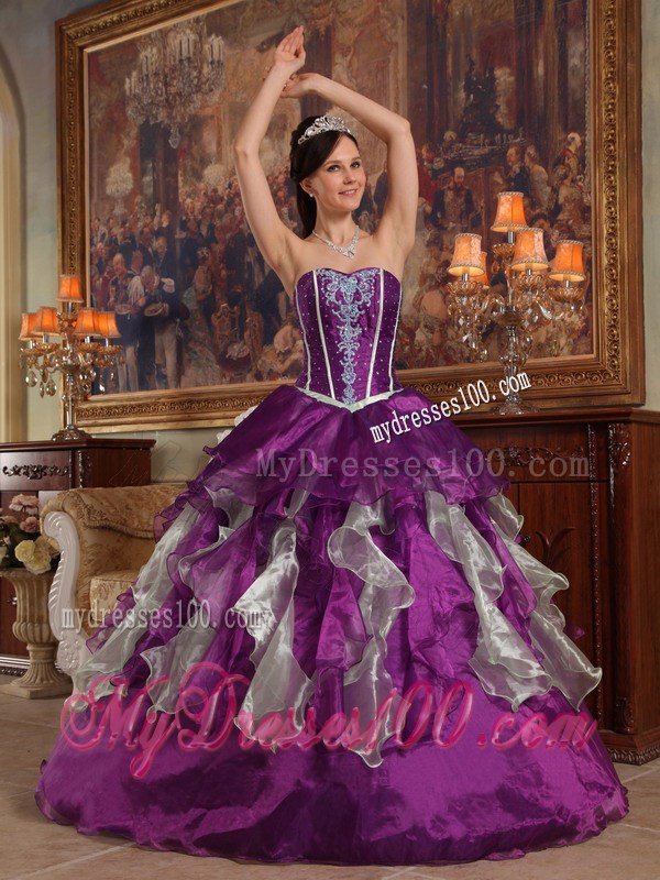 Taffeta and Tulle Beaded Quinceanera Party Dress in Purple