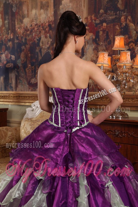 Taffeta and Tulle Beaded Quinceanera Party Dress in Purple