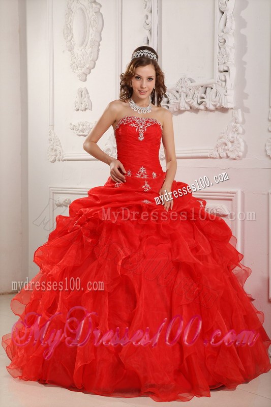 Pretty Embroidery Lace-up Bodice and Puffy Organza Quince Dresses