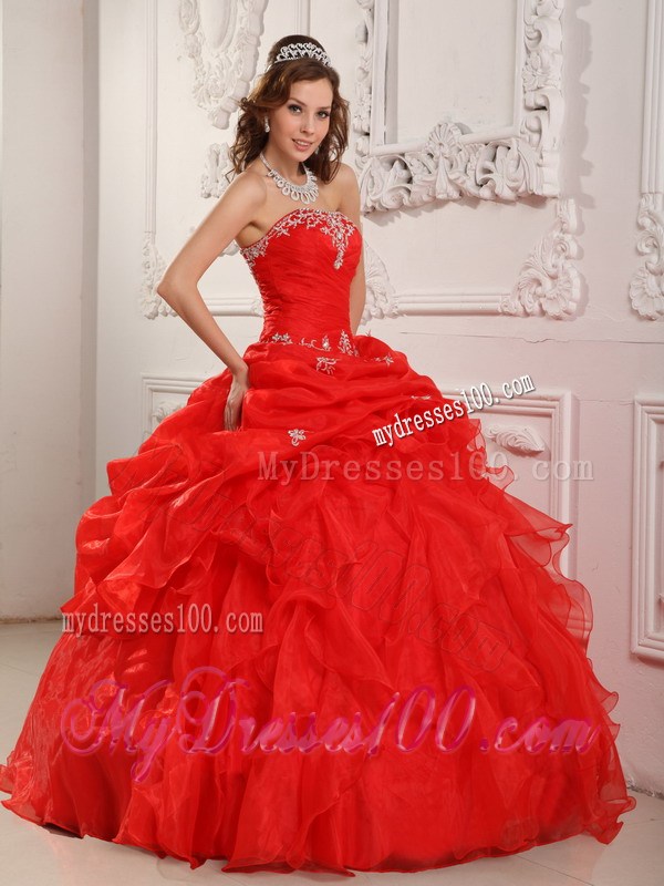 Pretty Embroidery Lace-up Bodice and Puffy Organza Quince Dresses