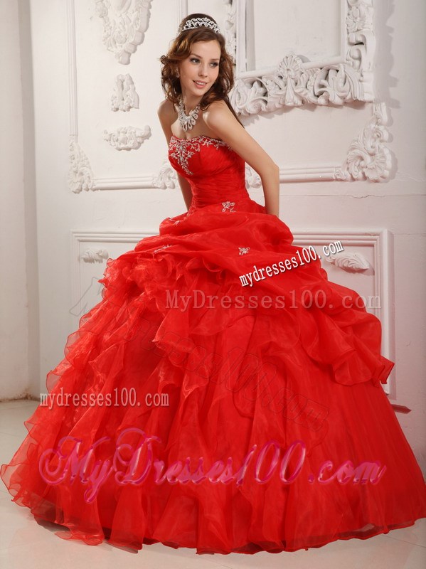 Pretty Embroidery Lace-up Bodice and Puffy Organza Quince Dresses