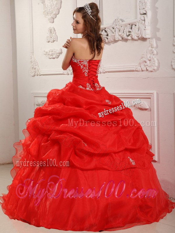 Pretty Embroidery Lace-up Bodice and Puffy Organza Quince Dresses