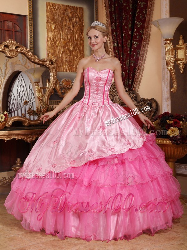 Two-toned Pink Ruched Ball Gown Taffeta Quince Dresses