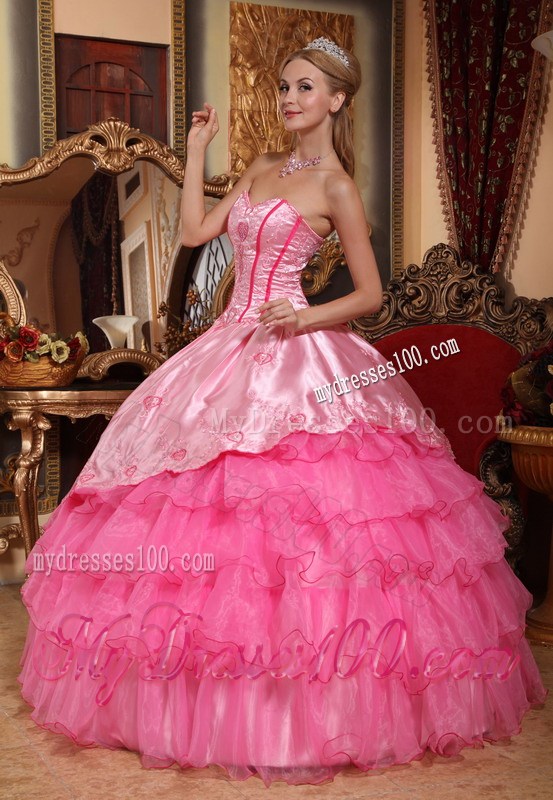 Two-toned Pink Ruched Ball Gown Taffeta Quince Dresses