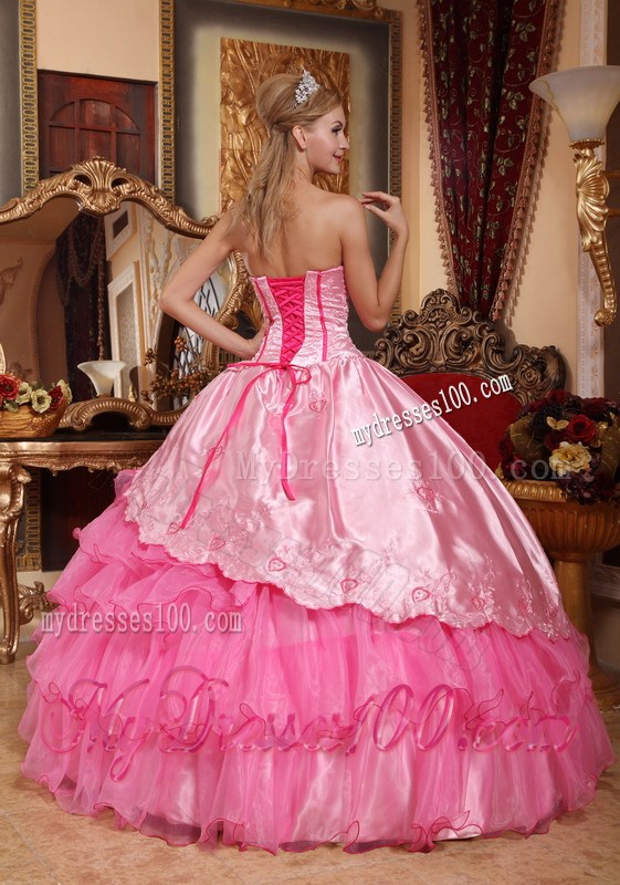 Two-toned Pink Ruched Ball Gown Taffeta Quince Dresses