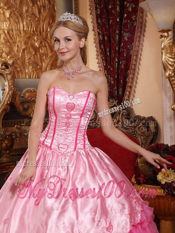 Two-toned Pink Ruched Ball Gown Taffeta Quince Dresses