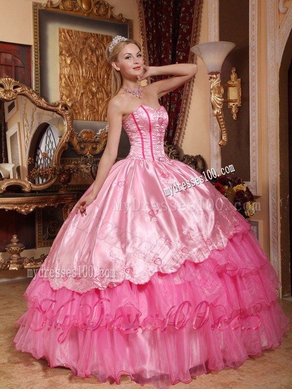 Two-toned Pink Ruched Ball Gown Taffeta Quince Dresses