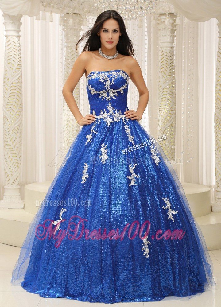 A-line Appliques Sweet 15 Party Dresses in Royal Blue Zipper-up