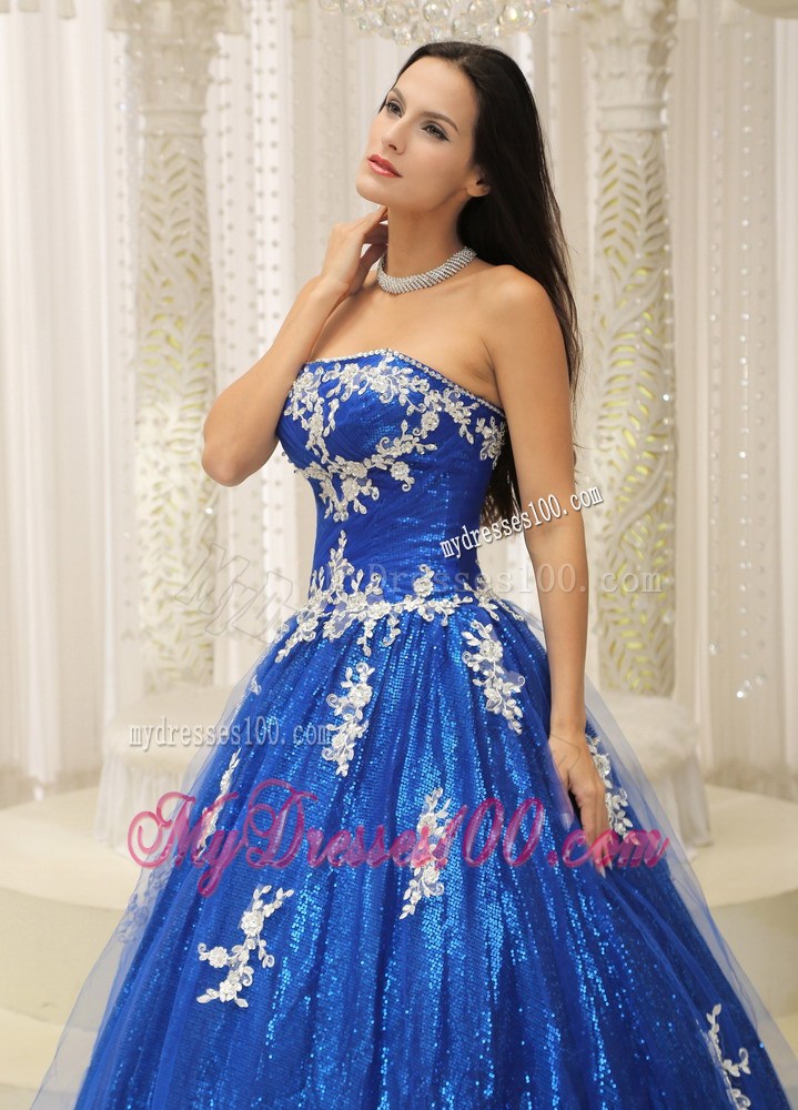 A-line Appliques Sweet 15 Party Dresses in Royal Blue Zipper-up