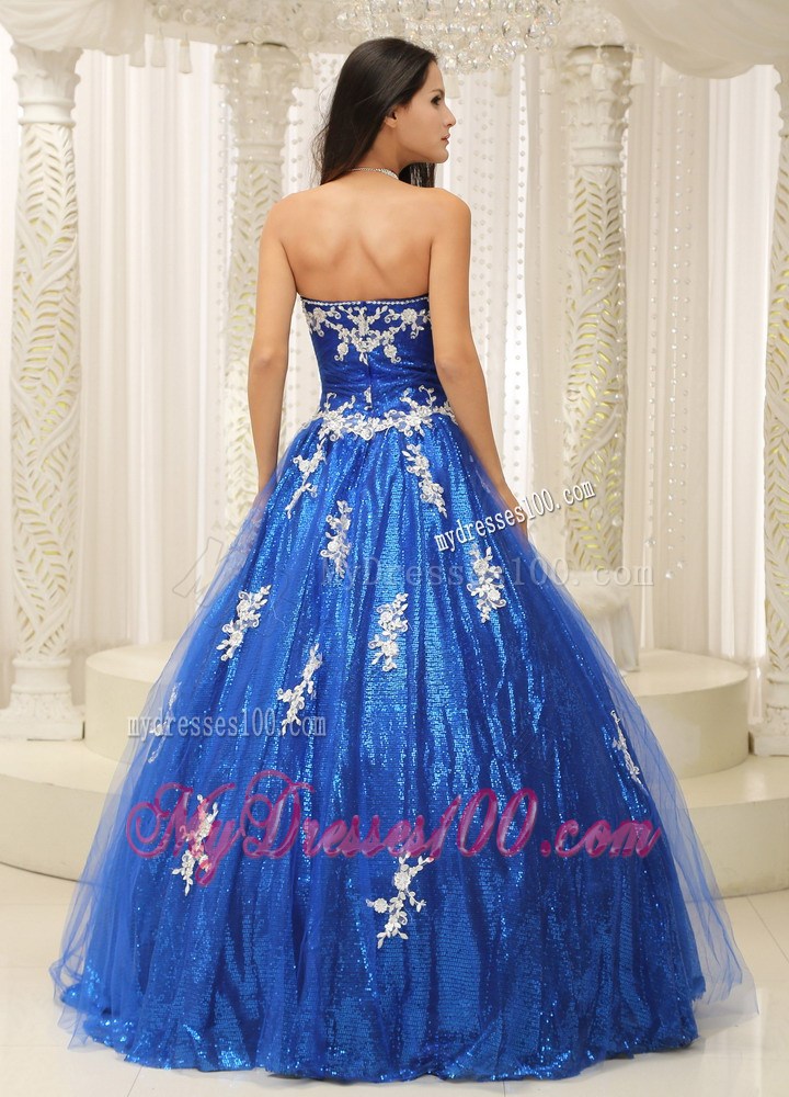 A-line Appliques Sweet 15 Party Dresses in Royal Blue Zipper-up