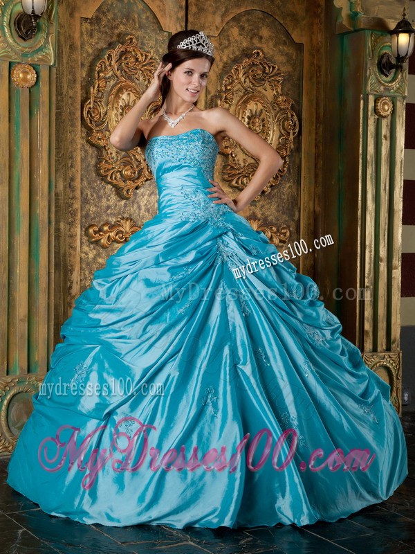 Taffeta Teal Corset Ruffles Pretty Dresses for Quinceanera