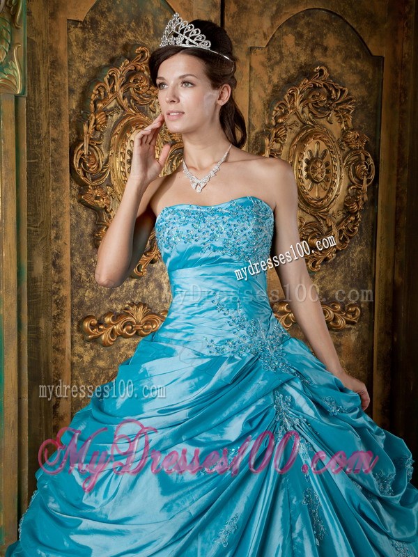 Taffeta Teal Corset Ruffles Pretty Dresses for Quinceanera