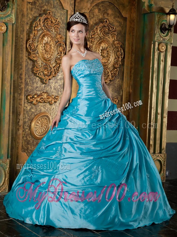 Taffeta Teal Corset Ruffles Pretty Dresses for Quinceanera