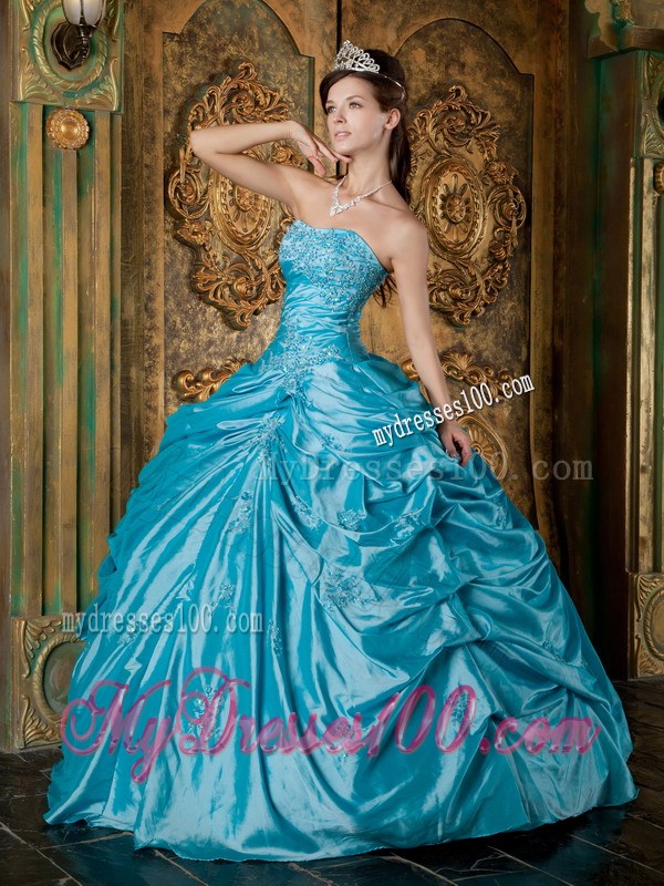 Taffeta Teal Corset Ruffles Pretty Dresses for Quinceanera