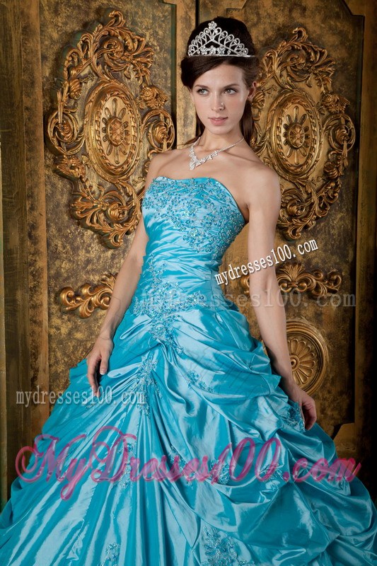 Taffeta Teal Corset Ruffles Pretty Dresses for Quinceanera