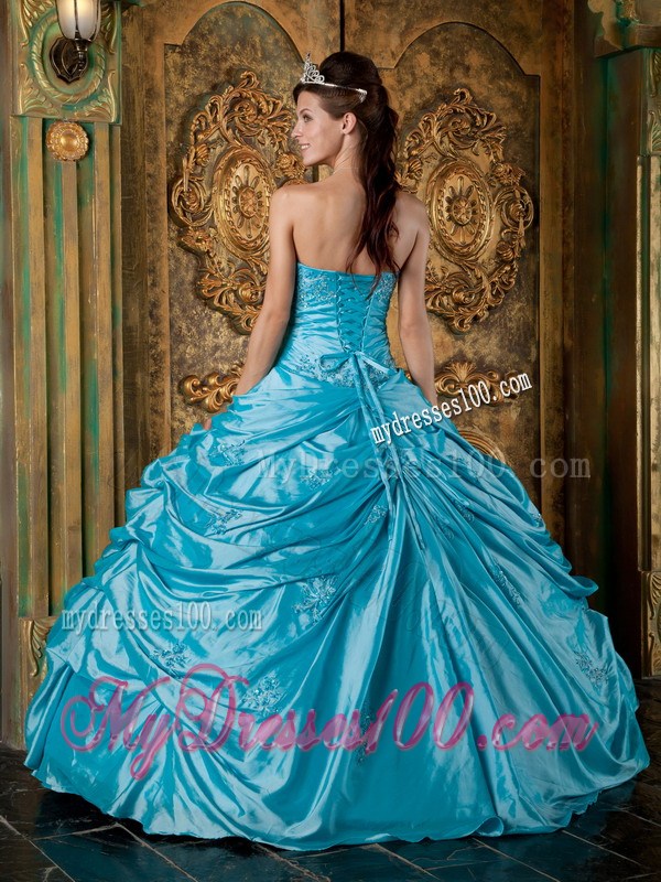 Taffeta Teal Corset Ruffles Pretty Dresses for Quinceanera