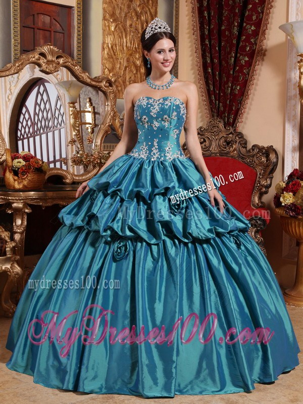 Teal Ball Gown Sweetheart Pick-ups Appliques Quinceanera Dress