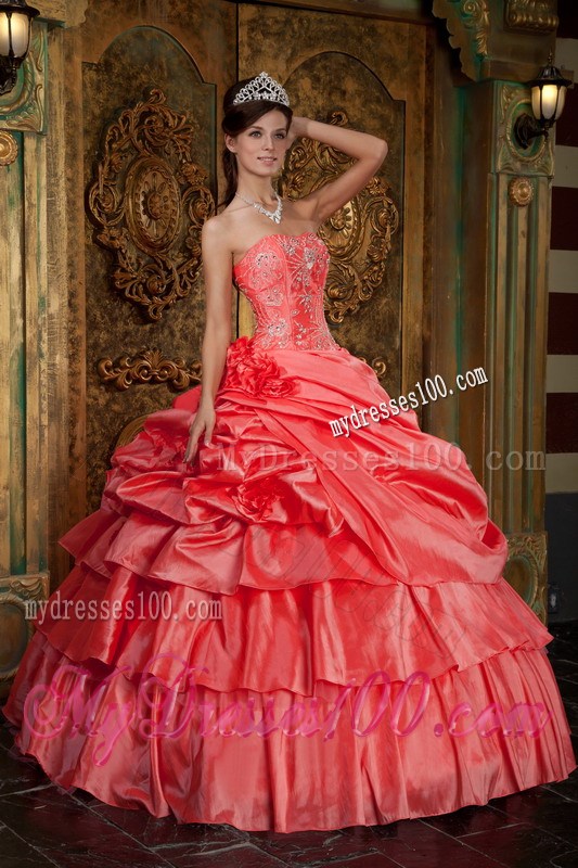 Wtermelon Organza Ruffle Ball Gown Dresses for Quinceanera