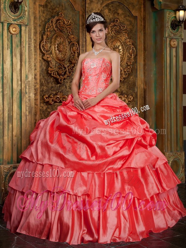 Wtermelon Organza Ruffle Ball Gown Dresses for Quinceanera