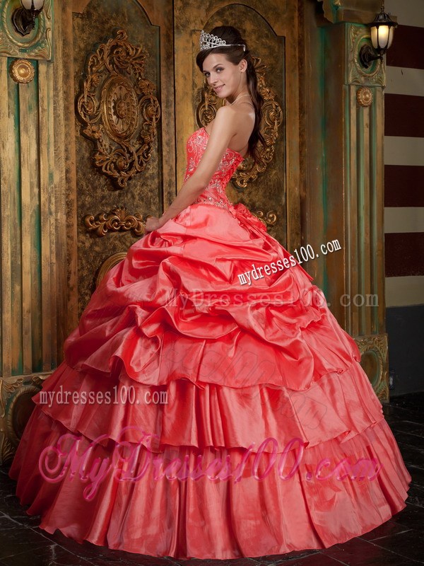 Wtermelon Organza Ruffle Ball Gown Dresses for Quinceanera