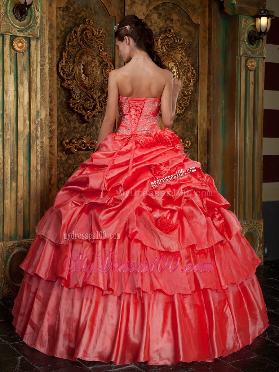 Wtermelon Organza Ruffle Ball Gown Dresses for Quinceanera