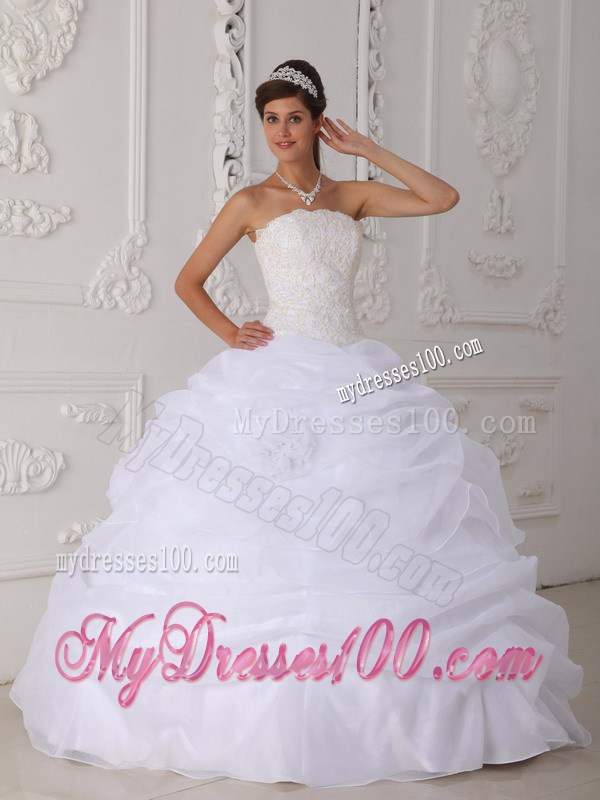 White Lace-up Puffy Floor-length Wedding Dress for Cheap