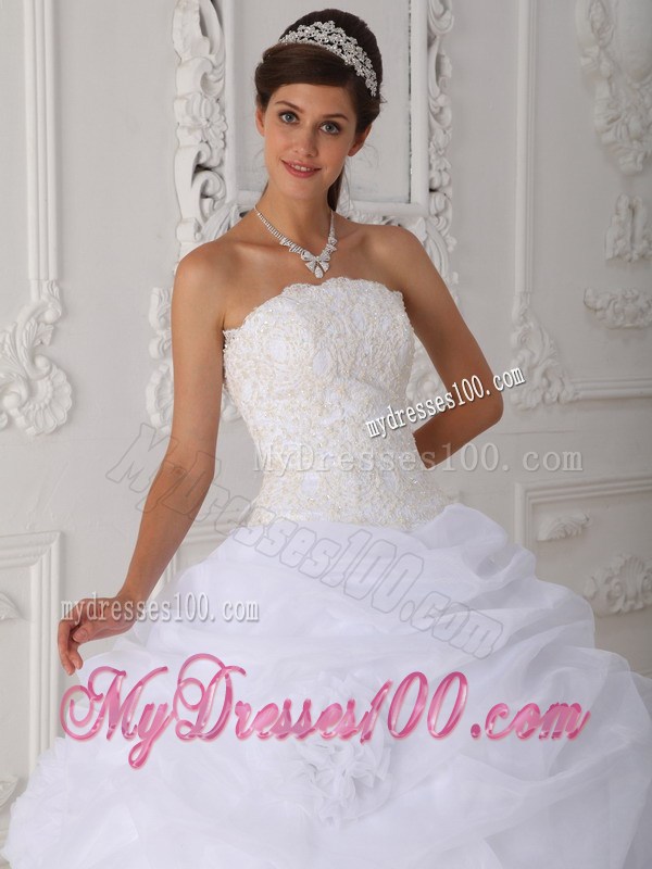 White Lace-up Puffy Floor-length Wedding Dress for Cheap