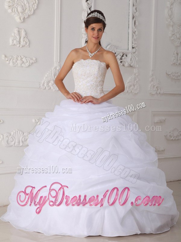 White Lace-up Puffy Floor-length Wedding Dress for Cheap