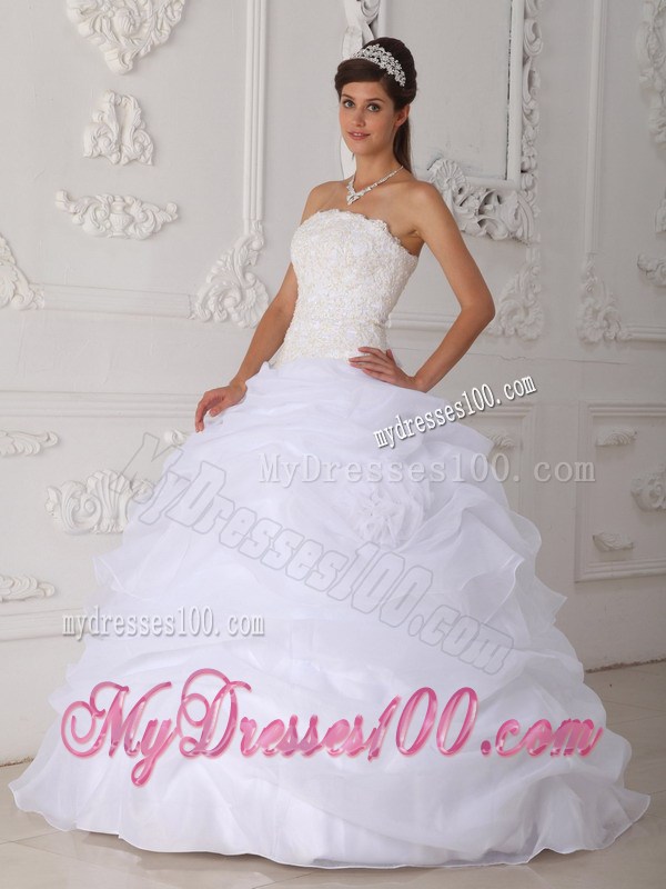 White Lace-up Puffy Floor-length Wedding Dress for Cheap
