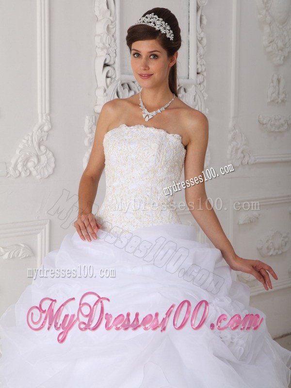 White Lace-up Puffy Floor-length Wedding Dress for Cheap