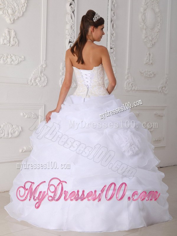 White Lace-up Puffy Floor-length Wedding Dress for Cheap