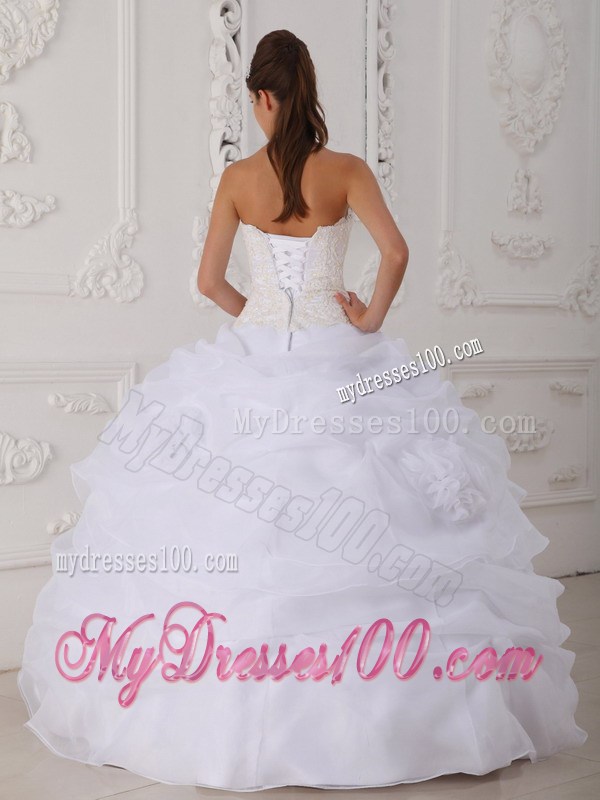 White Lace-up Puffy Floor-length Wedding Dress for Cheap
