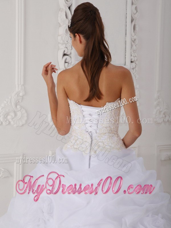 White Lace-up Puffy Floor-length Wedding Dress for Cheap