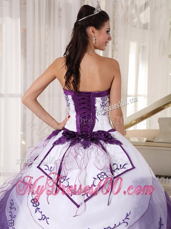 White and Purple Ruffle Layers Sweet 15 Dresses with Appliques