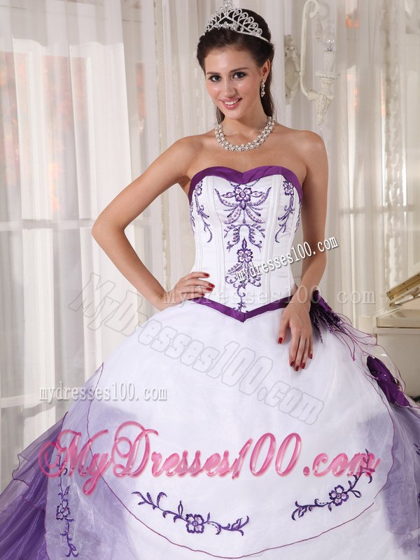 White and Purple Ruffle Layers Sweet 15 Dresses with Appliques