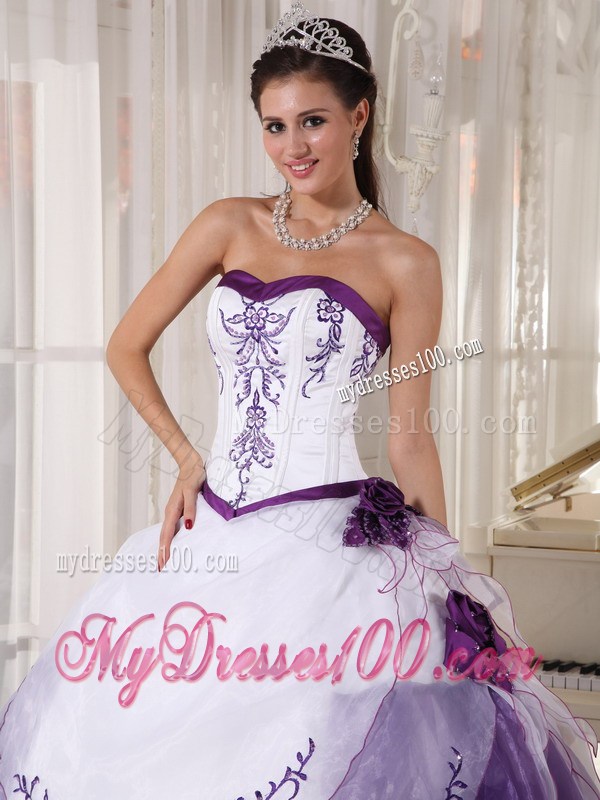 White and Purple Ruffle Layers Sweet 15 Dresses with Appliques