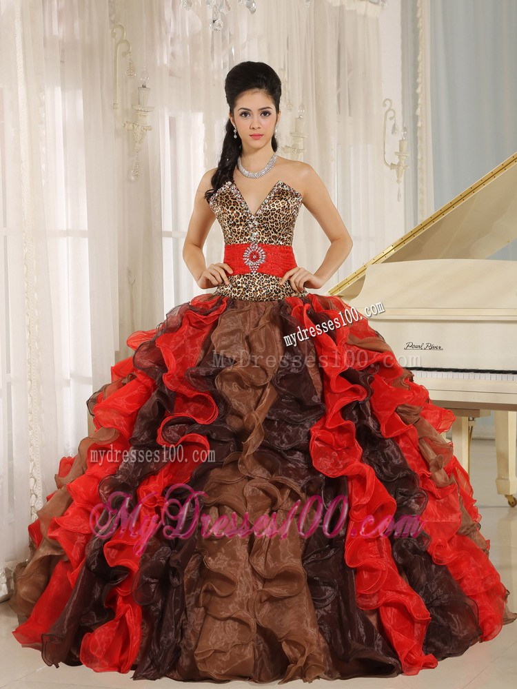 Multi-color V-neck 2013 Quinceanera Dress Ruffles With Beading and Belt