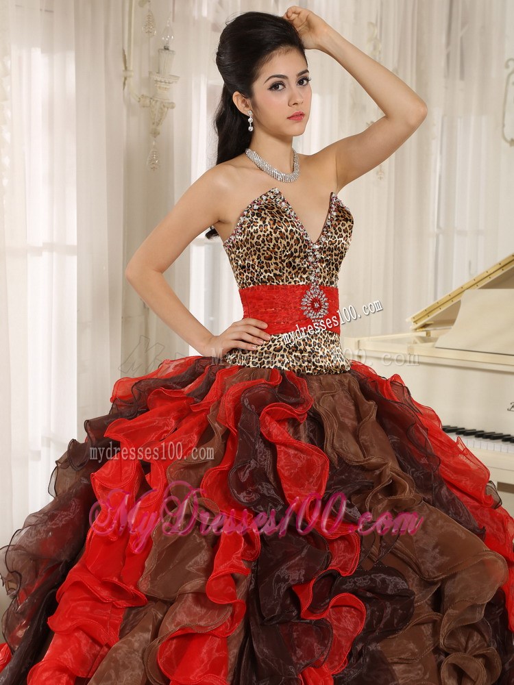 Multi-color V-neck 2013 Quinceanera Dress Ruffles With Beading and Belt