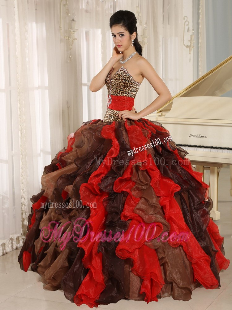 Multi-color V-neck 2013 Quinceanera Dress Ruffles With Beading and Belt