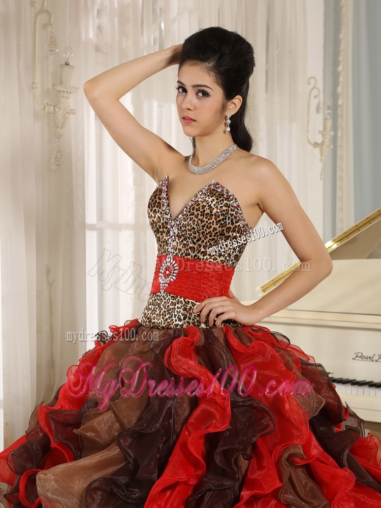 Multi-color V-neck 2013 Quinceanera Dress Ruffles With Beading and Belt