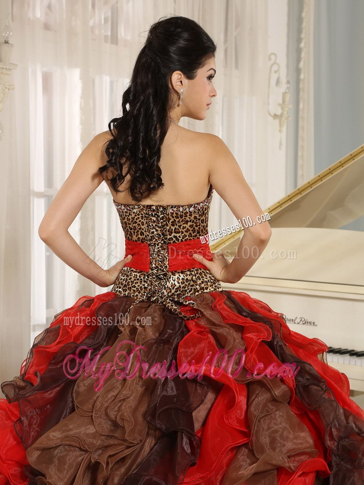 Multi-color V-neck 2013 Quinceanera Dress Ruffles With Beading and Belt