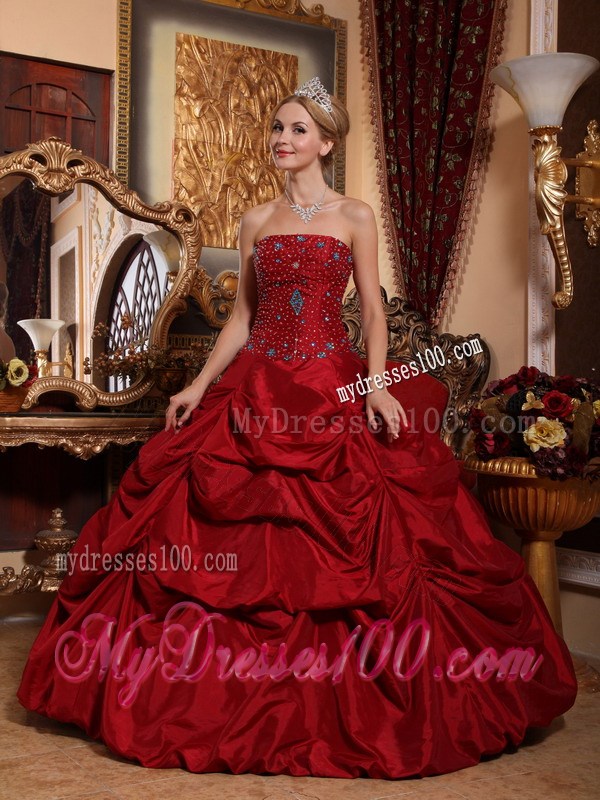 Wine Red Ruched Corset Back Quince Dresses with Beadings