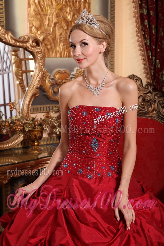 Wine Red Ruched Corset Back Quince Dresses with Beadings