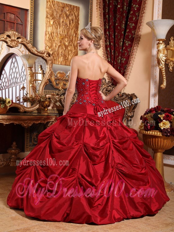 Wine Red Ruched Corset Back Quince Dresses with Beadings