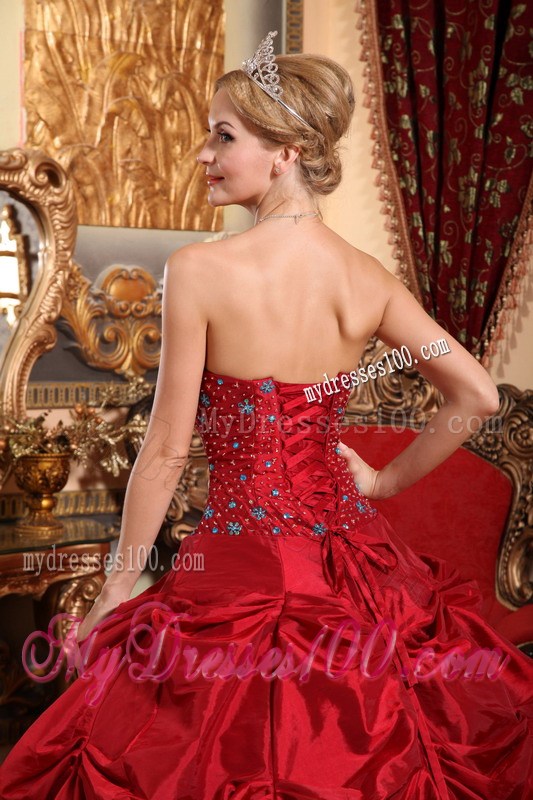 Wine Red Ruched Corset Back Quince Dresses with Beadings